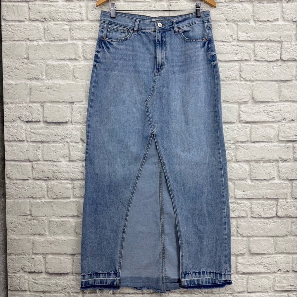 Rewash Denim High Slit Maxi Skirt Size 11/30 Medium Wash Frayed Hem J19174AG2